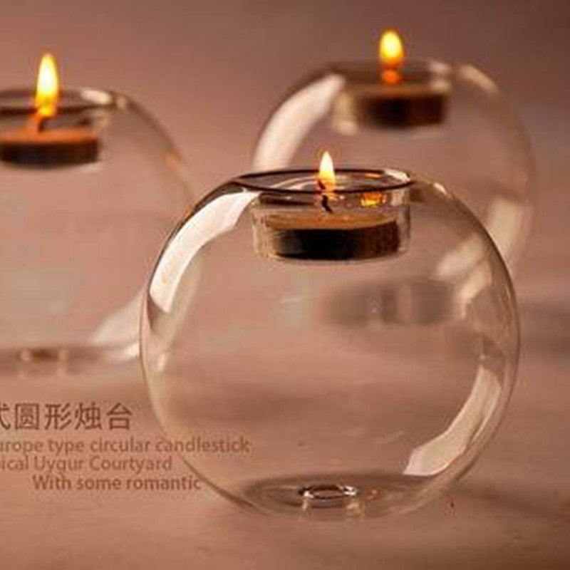 Glass candle holder round