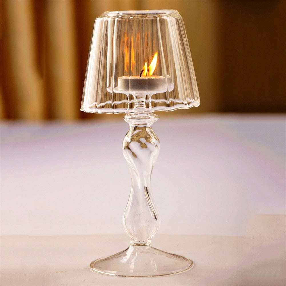 Transparent Glass Table Lamp Shape Candle Holder